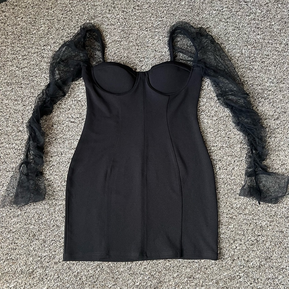 Black Dress with Sheer long sleeves.